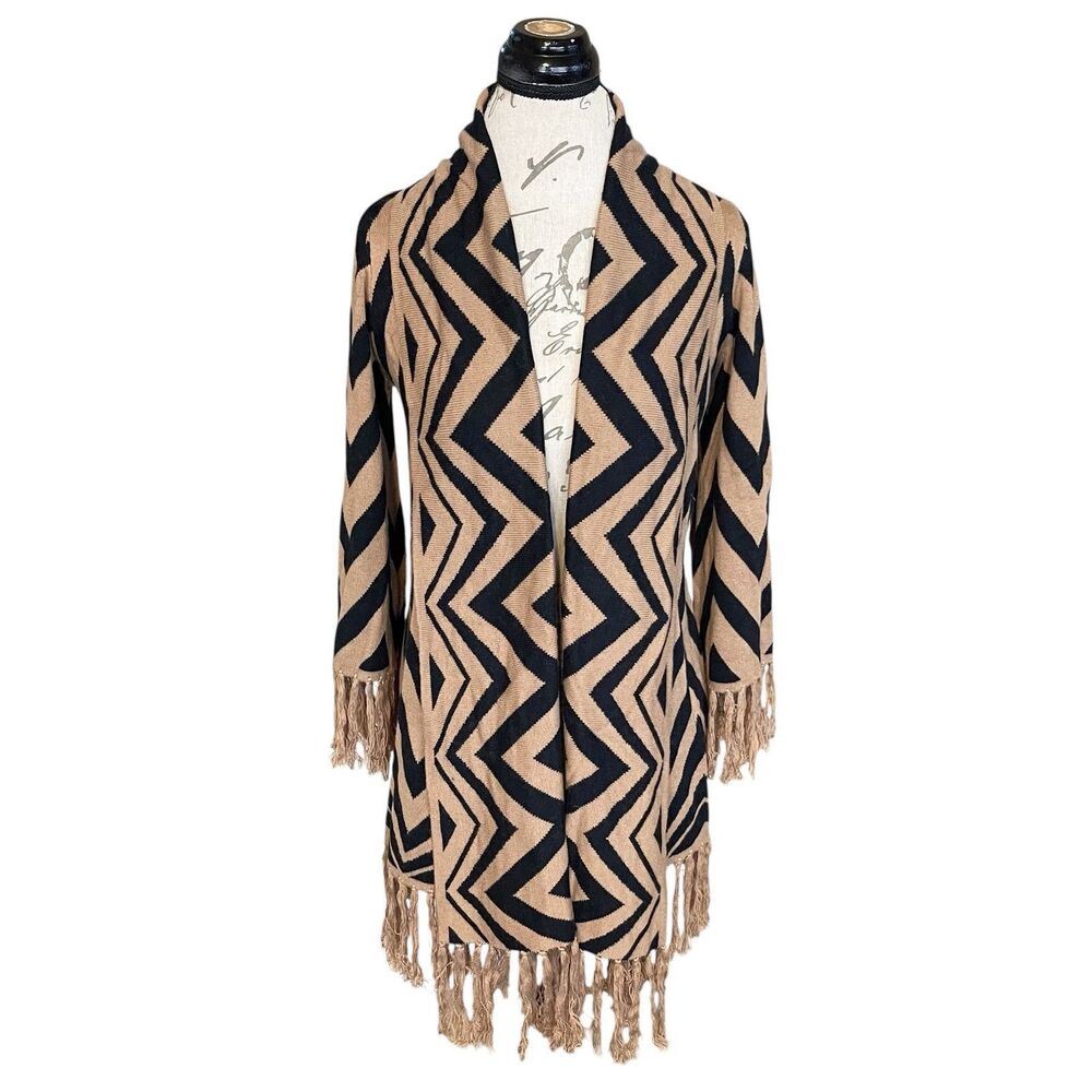 Forever 21 Open Cardigan Sweater Long Duster Fringed Frayed Fall Autumn Sz XS - Picture 3 of 12